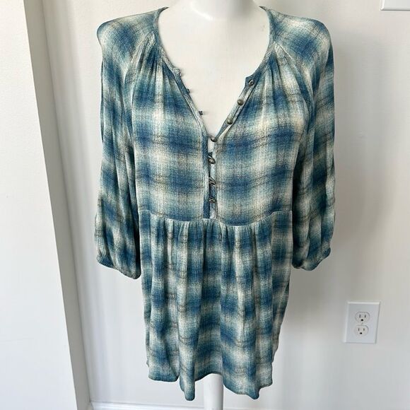 Anthropologie Maeve Cavalon Plaid Popover Blouse  S - Picture 2 of 7